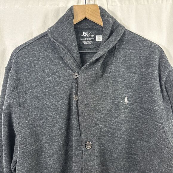 Polo Ralph Lauren Mens Charcoal Double-Knit Shawl Collar Jersey Cardigan Size L - Picture 4 of 10